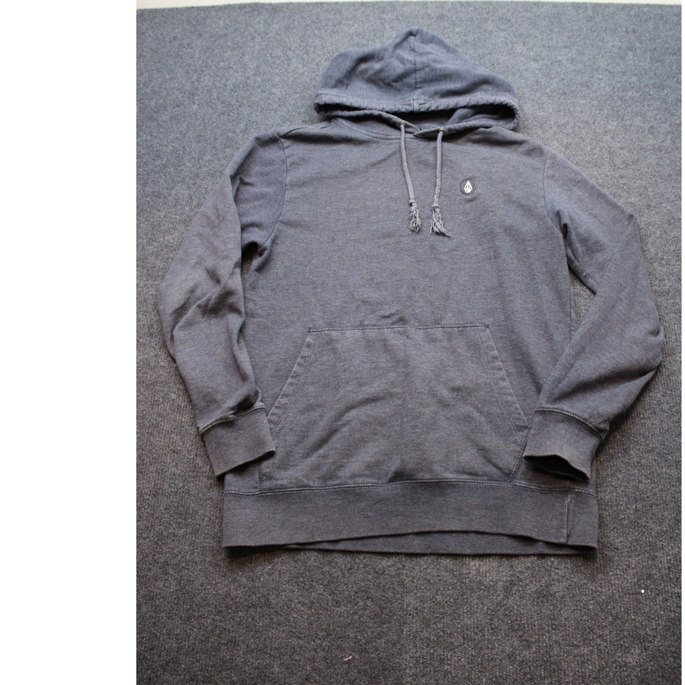 Volcom Mens Small Charcoal Gray Heather Pullover Hoodie Stone Logo Sweatshirt